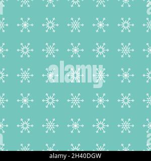 Seamless pattern design background of different types of white snowflakes and with a light turquoise blue background with a minimalist style Stock Vector