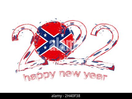 Happy New 2022 Year with flag of Confederate. Holiday grunge vector illustration. Stock Vector