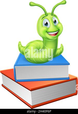 Worm Bookworm Caterpillar on Book Stack Stock Vector
