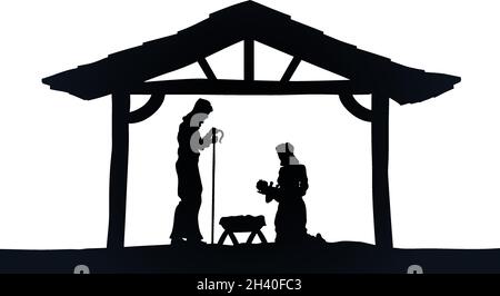 Christmas Nativity Scene Jesus Manger Silhouette Stock Vector