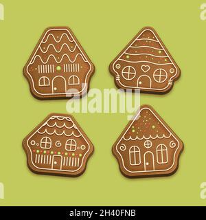 realistic gingerbread house collection vector design illustration Stock Vector