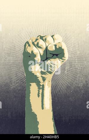 https://l450v.alamy.com/450v/2h40hb5/raised-fist-concept-digital-draw-of-a-man-closed-fist-finished-with-stencil-or-silkscreen-printing-technique-2h40hb5.jpg