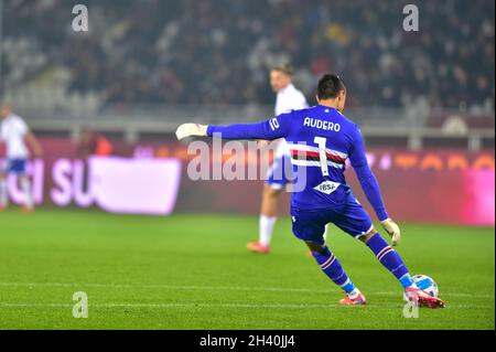 Torino, Italy. 30th Oct, 2021. Emil Audero of UC Sampdoria, during the Serie A match between Torino FC and UC Sampdoria on October, 30th, 2021 at Stadio Grande Torino in Torino, Italy. Picture by Credit: Antonio Polia/Alamy Live News Stock Photo