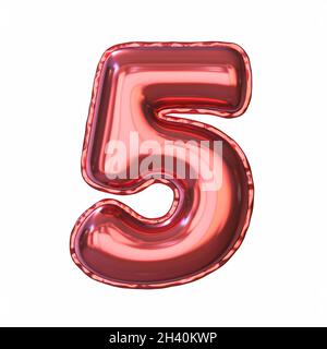 Red metallic balloon font Number 5 FIVE 3D Stock Photo