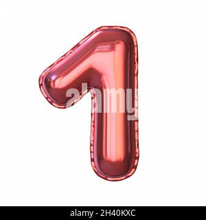 Red metallic balloon font Number 1 ONE 3D Stock Photo