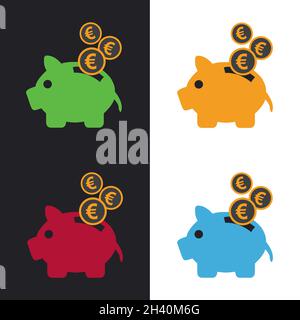 Saving piggy bank with Euro ,multicolor coin icon design vector Stock Vector