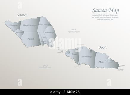 Samoa map, administrative division with names, white blue card paper 3D vector Stock Vector