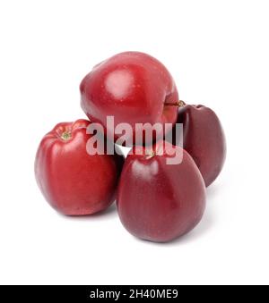 A bunch of ripe dark red apples on a white background, Red Chief variety Stock Photo