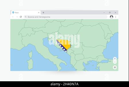 Browser window with map of Bosnia and Herzegovina, searching  Bosnia and Herzegovina in internet. Modern browser window template. Stock Vector