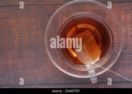 green tea and tea box on table  Stock Photo