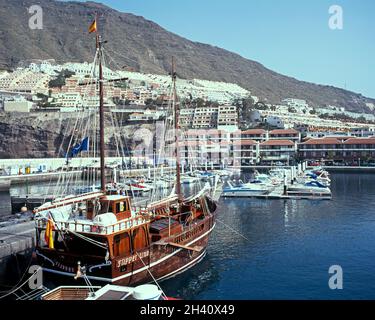 View of the harbour and town, Los Gigantes, Tenerife, Spain. Stock Photo