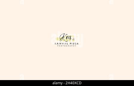 LETTERS KM LOGO DESIGN WITH NEGATIVE SPACE EFFECT FOR ILLUSTRATION USE Stock Vector