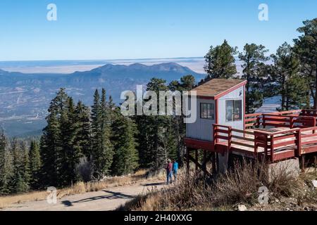 View from top of Sandia Mountaiins overlooking Cedar Crest in New Mexico Stock Photo