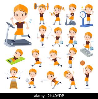 A set of Fast food clerk man on exercise and sports.It's vector art so easy to edit. Stock Vector