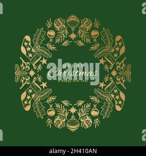 golden christmas wreath vector design illustration Stock Vector