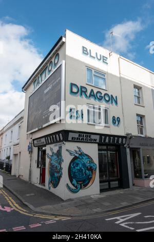 The Blue Dragon Tattoo Studio on North Road in the North Laine area of Brighton, East Sussex, UK. Stock Photo