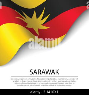 Waving flag of Sarawak is a state of Malaysia on white background ...