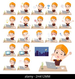 A set of Fast food clerk man on desk work.It's vector art so easy to edit. Stock Vector