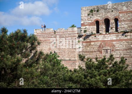 Istanbul,Turkey - 04-30-2016:View of the historical Byzantine walls,Istanbul Stock Photo