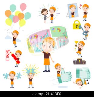 A set of Fast food clerk man on success and positive.It's vector art so easy to edit. Stock Vector