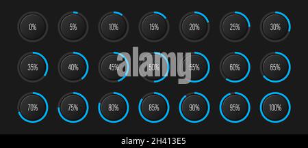 Set of circle percentage diagrams meters for web design, user interface UI or infographic with 3D concept - indicator with blue Stock Vector