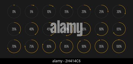 Set of circle percentage diagrams meters for web design, user interface UI or infographic - indicator with yellow Stock Vector