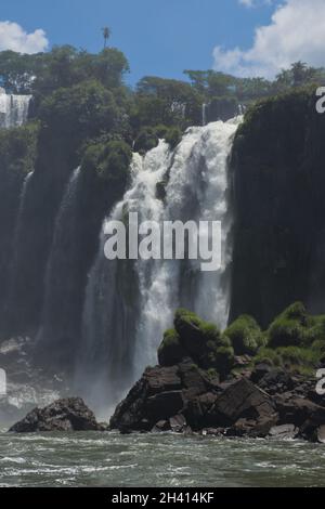 Iguazu Falls seen from the River Parana Stock Photo