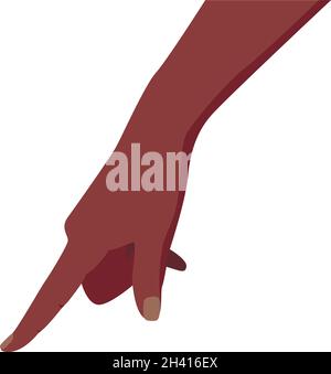 Pointing or pressing hand. Afro American dark skin color. Hand touch. Tapping finger. Isolated on white. Flat style. Easy to edit. White background. V Stock Vector