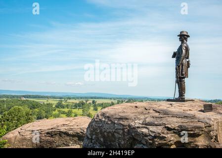 Statue of general Warren at Little Round Top on Gettysburg battlefielg, USA Stock Photo