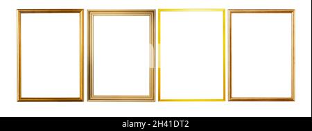 golden photo Frame isolated on white, A4 size Stock Photo