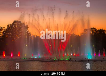 Fountain colorful musical show in Wroclaw, Poland Stock Photo