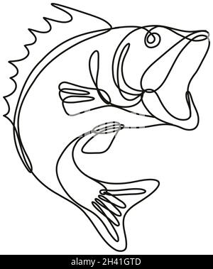Largemouth Bass Jumping Up Continuous Line Drawing Stock Photo