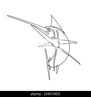 Angry Atlantic Blue Marlin Jumping Up Continuous Line Drawing