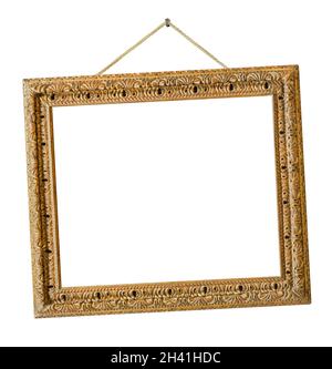 antique texture gold frame hanging on wood wall pattern Stock Photo - Alamy
