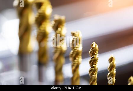 Drill bits of different sizes, close-up Stock Photo