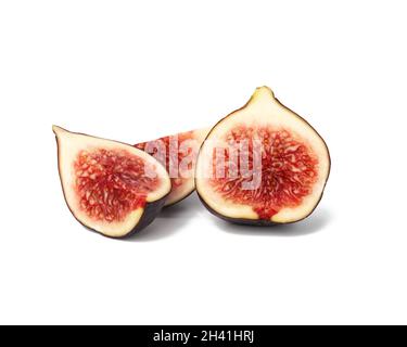 Whole fruit and fig slices on white background Stock Photo