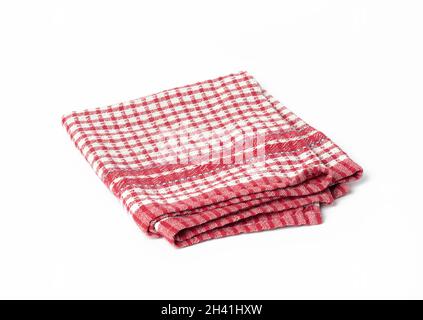 Folded cotton red white checkered napkin on a white background Stock Photo