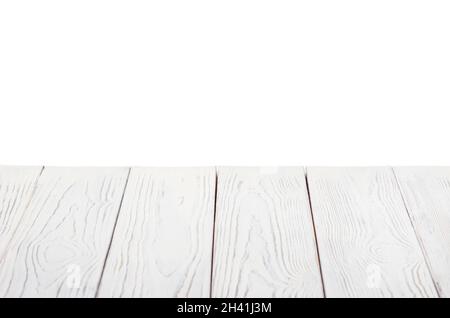 Edge of white wooden table top isolated on white background Stock Photo