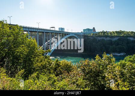 Rainbow International Bridge at Niagara Falls from Canadian side Stock Photo