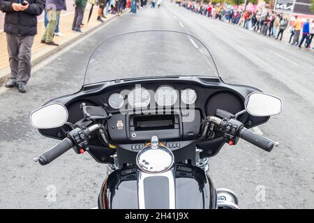 Huelva, Spain - October 30, 2021: Pilot view of a Harley Davidson motorcycle Stock Photo