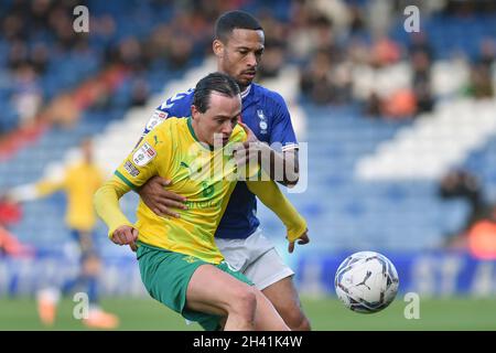 OLDHAM, UK. OCT 30TH Oldham Athletic's Jordan Clarke tussles with Harry McKirdy of Swindon Town during the Sky Bet League 2 match between Oldham Athletic and Swindon Town at Boundary Park, Oldham on Saturday 30th October 2021. (Credit: Eddie Garvey | MI News) Credit: MI News & Sport /Alamy Live News Stock Photo