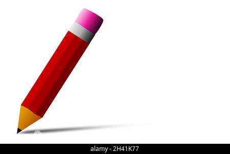 Red pencil with eraser isolated Stock Photo