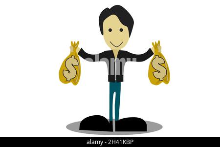 Businessman holding two sack of money bags Stock Photo