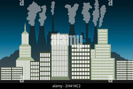 City and industry with air pollution Stock Photo