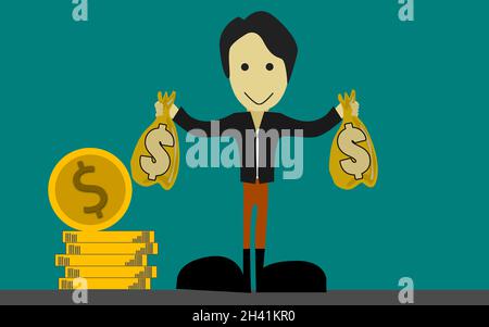 Businessman holding two sack of money bags Stock Photo