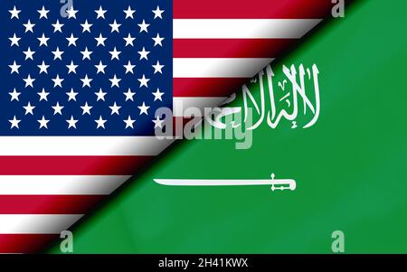 Flags of the USA and Saudi Arabia Divided Diagonally Stock Photo