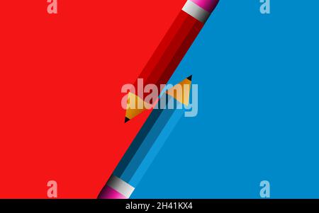 Red and blue pencil with eraser Stock Photo