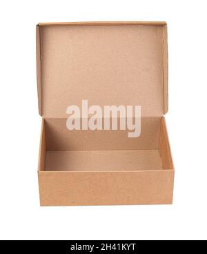 Open Brown kraft paper box isolated on white with clipping path Stock Photo