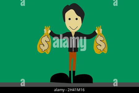 Businessman holding two sack of money bags Stock Photo