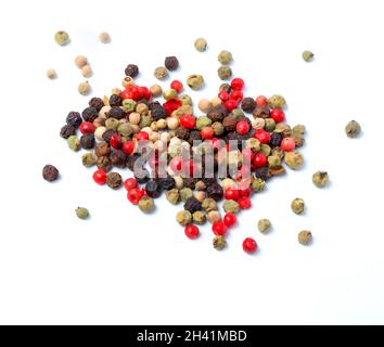 Food composition of various spices on white background. Top view. Stock Photo